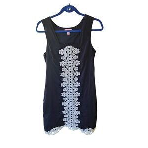 Lilly Pulitzer Dress Navy Blue Sleeveless Cotton Embroidered White Applique Sz 6